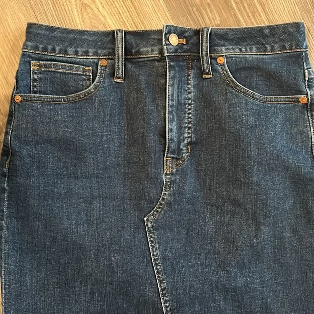 MADEWELL STRETCH DENIM PEGGED MINI SKIRT WITH RAW HEM SIZE 29